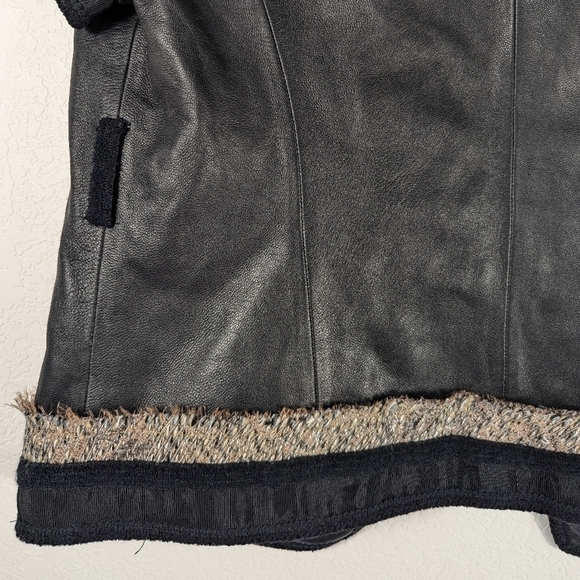 BCBG Max Azria Women's Black Leather Open Front Fringe Bikercore Jacket Size S - Picture 9 of 15
